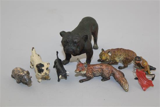 Two Austrian cold painted bronze models of foxes, Bulldog 3.75in.